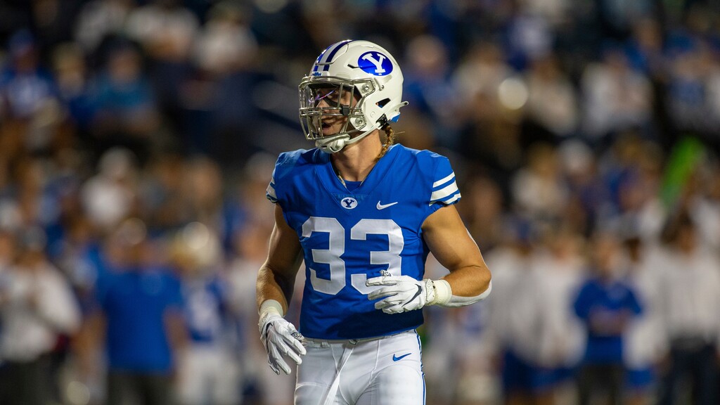 BYU linebacker Ben Bywater (33) will take on a starting role after the team's leading tackler, Keenan Pili, suffered a season-ending knee injury.
(AP Photo/Tyler Tate)