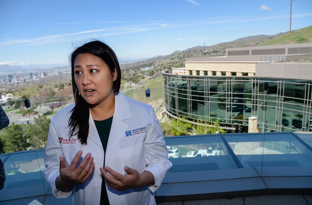 (Francisco Kjolseth  |  The Salt Lake Tribune)  Judy Ou, PhD, cancer epidemiologist at Huntsman Cancer Institute is seen over the Salt Lake valley on Tuesday, March 23, 2019, as she discusses a study conducted by researchers at HCI that indicates air pollution is a health risk for childhood cancer survivors.