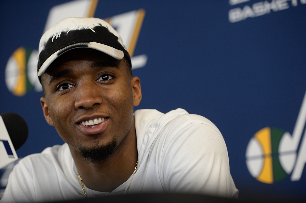 (Francisco Kjolseth | The Salt Lake Tribune) Utah Jazz guard Donovan Mitchell speaks with the media during exit interviews at the team's practice facility in Salt Lake City, Wednesday, May 8, 2018, after losing to the Houston Rockets in game 5 of their Western Conference Semifinals during the 2018 NBA Playoffs.