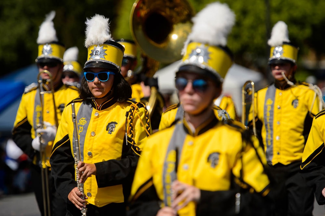 (Trent Nelson | The Salt Lake Tribune)  The Days of '47 Parade in Salt Lake City, Tuesday July 24, 2018. Emery High School Spartan Band.