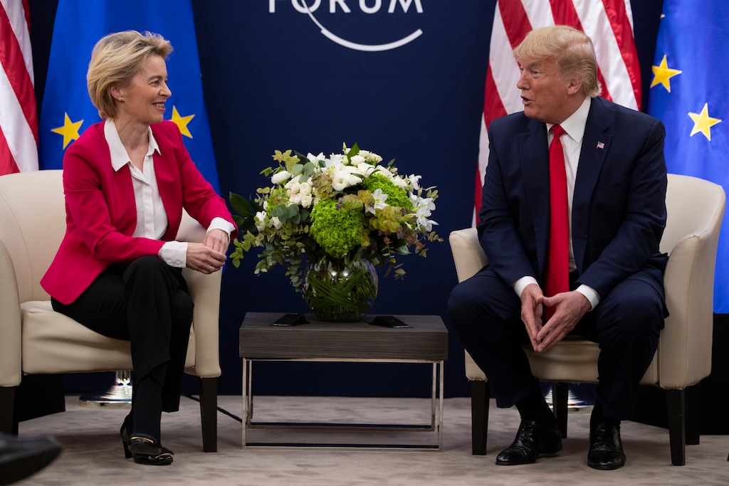 (Evan Vucci | AP) President Donald Trump meets with European Commission President Ursula von Der Leyen at the World Economic Forum, Tuesday, Jan. 21, 2020, in Davos, Switzerland.