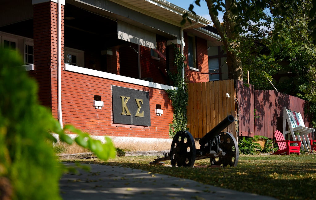 (Bethany Baker  |  The Salt Lake Tribune) The Kappa Sigma fraternity house near the campus of the University of Utah in Salt Lake City on July 17, 2024. The fraternity's University of Utah chapter was terminated in 2022 but was recently reinstated.