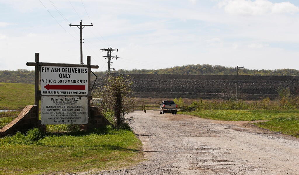(Sue Ogrocki | AP) This April 8, 2019, photo, shows a coal-waste dump site in Bokoshe, Okla. Residents of Bokoshe have been worried for years about coal-ash contamination. Now the Environmental Protection Agency has approved Oklahoma to be the first state to take over enforcement on coal-ash sites.