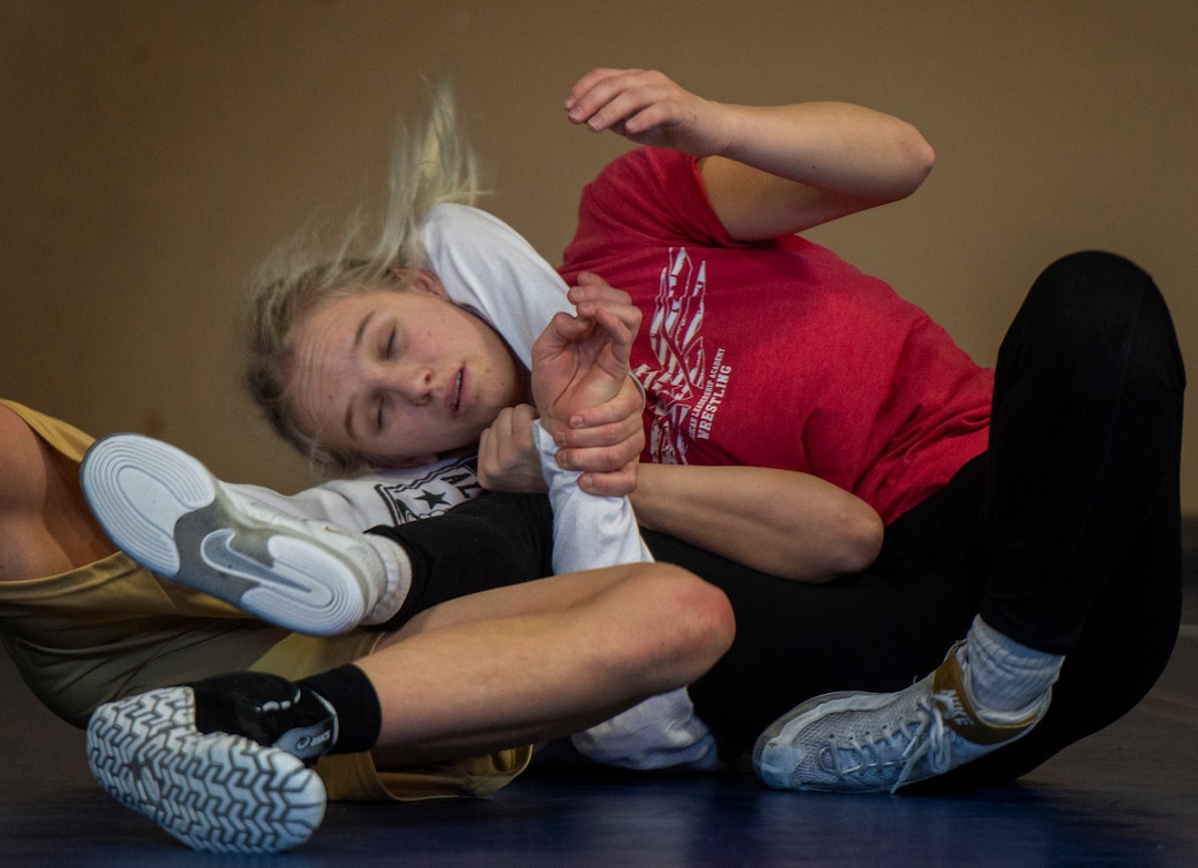 (Rick Egan | The Salt Lake Tribune)   Sage Mortimer wrestles Andrew Fox, during practice, at American Leadership Academy, Thursday, Feb. 4, 2021.