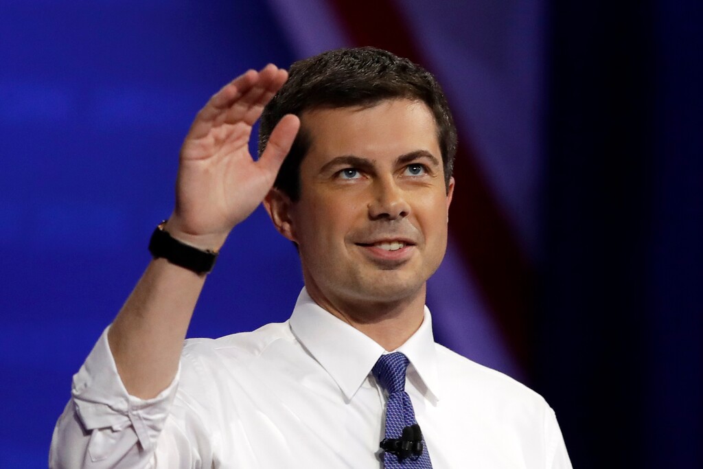 (Marcio Jose Sanchez | The Associated Press) Democratic presidential candidate South Bend Mayor Pete Buttigieg speaks during the Power of Our Pride Town Hall Thursday, Oct. 10, 2019, in Los Angeles. The LGBTQ-focused town hall featured nine 2020 Democratic presidential candidates.