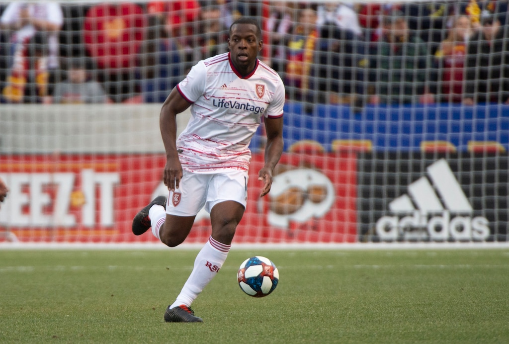(Rick Egan  |  The Salt Lake Tribune)     Real Salt Lake defender Nedum Onuoha (14) control the ball, in MLS soccer action at Rio Tinto Stadium in Sandy, Saturday, March 9, 2019.