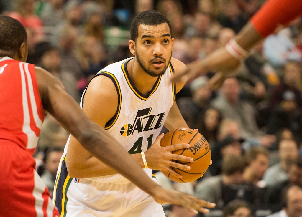 Rick Egan | The Salt Lake Tribune
Utah Jazz forward Trey Lyles (41) in NBA action, The Utah Jazz vs. The Houston Rockets, in Salt Lake City, Monday, January 4, 2016.