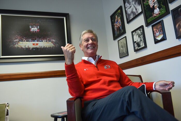 (Francisco Kjolseth  |  The Salt Lake Tribune)  Telling stories, University of Utah athletic director Chris Hill reflects on his time at the U as he approaches his 30th work anniversary.