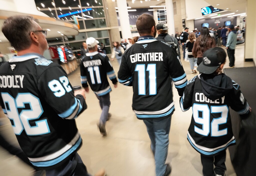 (Francisco Kjolseth | The Salt Lake Tribune) Utah Mammoth fans have embraced the hockey "sweater" as a statement of fashion and fandom.