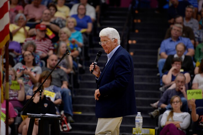 (Scott Sommerdorf   |  The Salt Lake Tribune)   
Congressman Rob Bishop during his town hall meeting held at Layton Christian Academy in Layton, Utah, Friday, August 25, 2017.