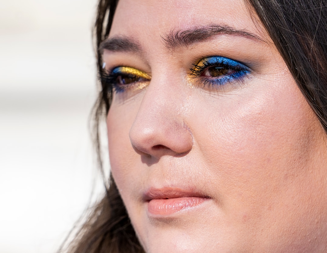 (Rick Egan | The Salt Lake Tribune) Christina Horboba listens to speakers, during a rally against Russia's invasion of Ukraine, organized by the Utah Ukrainian association, on Saturday, March 12, 2022.