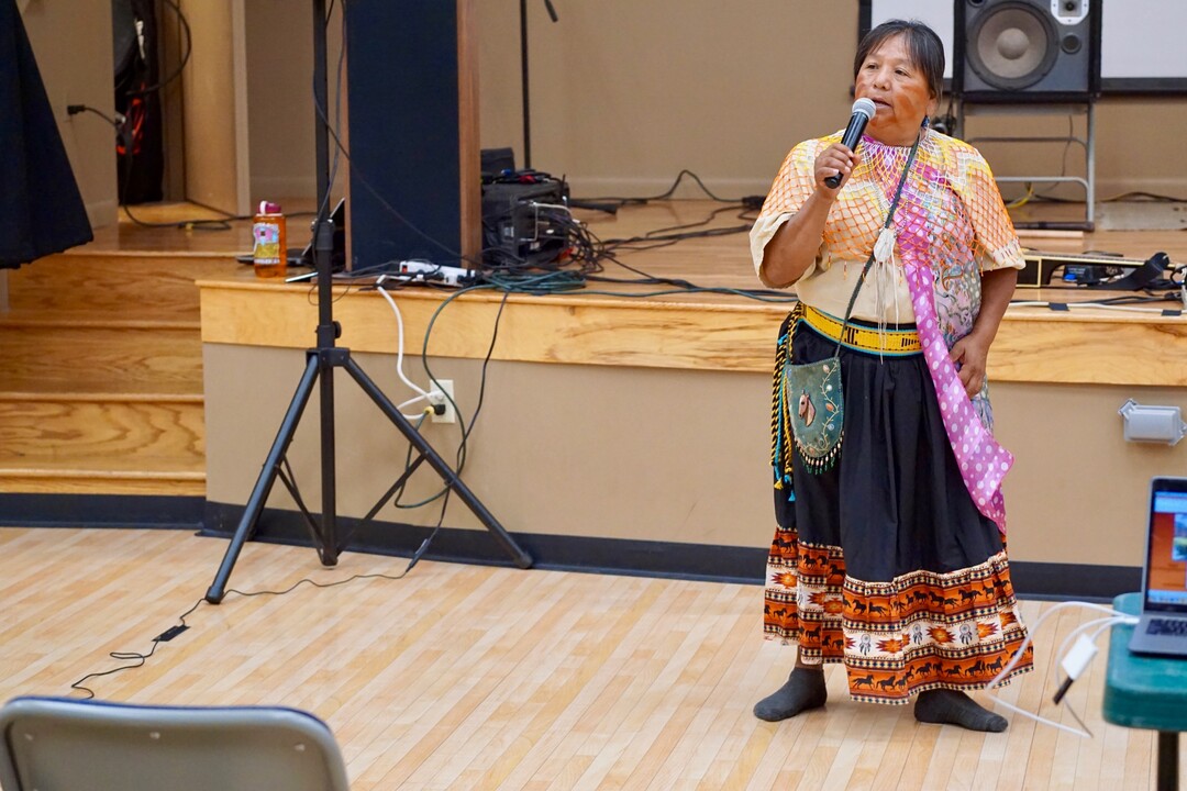 (Zak Podmore | The Salt Lake Tribune) Former Havasupai Council member Coleen Kaska speaks about her tribe's concerns over uranium mining near the Grand Canyon at Rumble on the Mesa in Bluff, Utah, on Sept. 28, 2019.