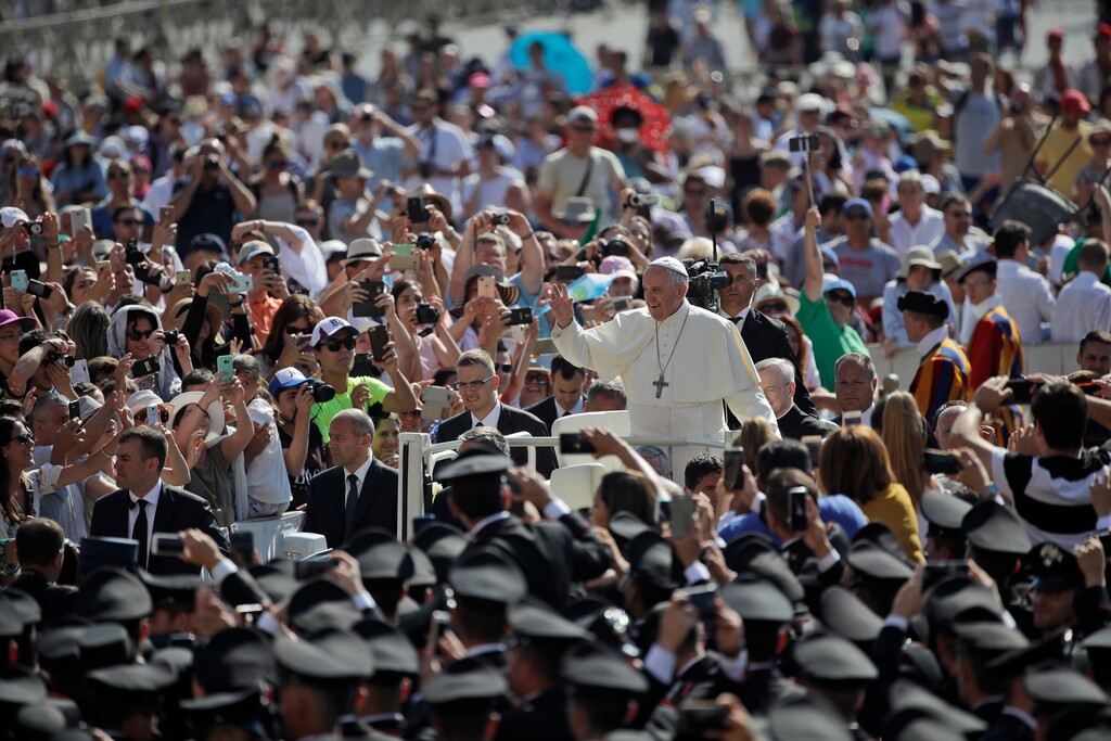 (AP Photo/Alessandra Tarantino) Pope Francis arrives for his weekly general audience in St. Peter's Square at the Vatican, Wednesday, June 21, 2017.