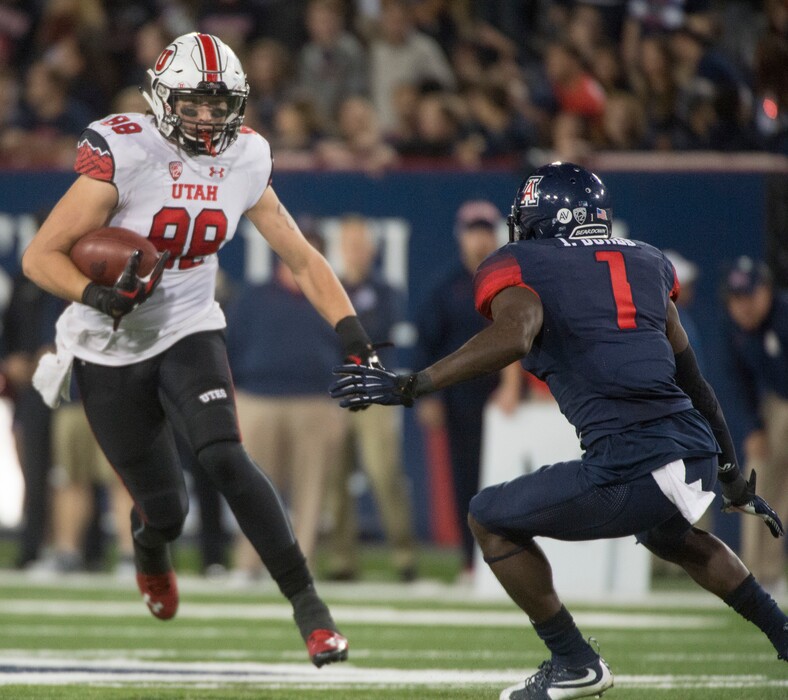 Rick Egan  |  The Salt Lake TribuneUtah Utes tight end Harrison Handley (88) runs for a touchdown,  giving the Utes a 24-20 lead early in the second half,  in PAC-12 action against the Arizona Wildcats, in Tucson, Saturday, November 14, 2015. 