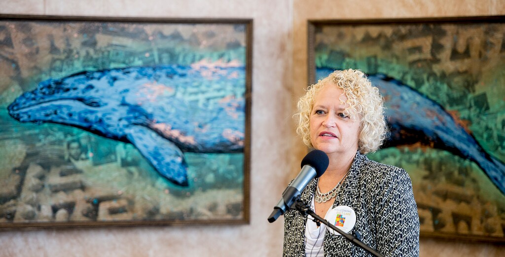 (Jeremy Harmon | The Salt Lake Tribune) "We are proud to open our communities, our workplaces and our homes to new immigrants and refugees,” Mayor Jackie Biskupski said during an event in Salt Lake City's Main Library to kick off Welcome Week on Monday, Sept. 16, 2019.