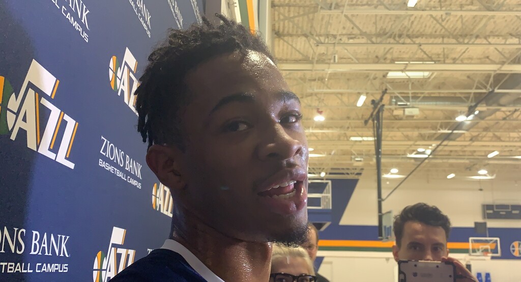 (Eric Walden  |  The Salt Lake Tribune) Guard Rayjon Tucker addresses the media on Thursday, Dec. 26, 2019 at the Zions Bank Basketball Campus after agreeing to a contract with the Utah Jazz for the remainder of the 2019-20 NBA season.