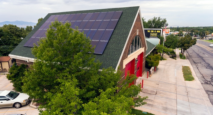 (Courtesy of Salt Lake City) Newly installed solar panels at Fire Station No. 13. Salt Lake City announced solar installations at seven new facilities Thursday.