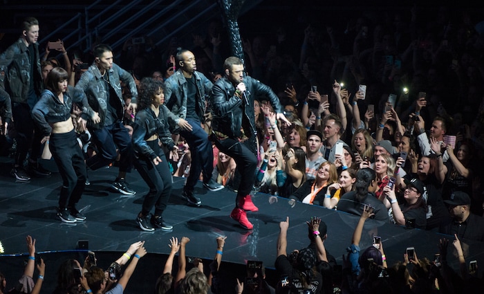 (Rick Egan  |  The Salt Lake Tribune)   Justin Timberlake performs at Vivint Smarthome Arena in Salt Lake City, Thursday, April 12, 2018.