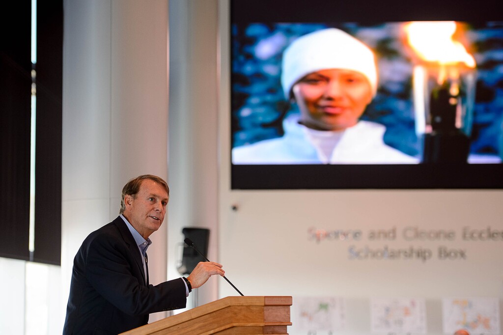 (Trent Nelson | The Salt Lake Tribune)  Jeff Robbins of the Utah Sports Commission speaks at a luncheon at Rice-Eccles Stadium during a visit to Salt Lake City on Wednesday Nov. 14, 2018.