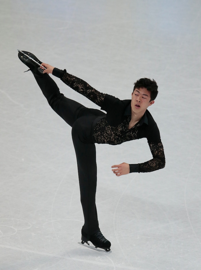 Nathan Chen, of the United States, skates his short program at the World figure skating championships in Helsinki, Finland, on Thursday, March 30, 2017. (AP Photo/Ivan Sekretarev)