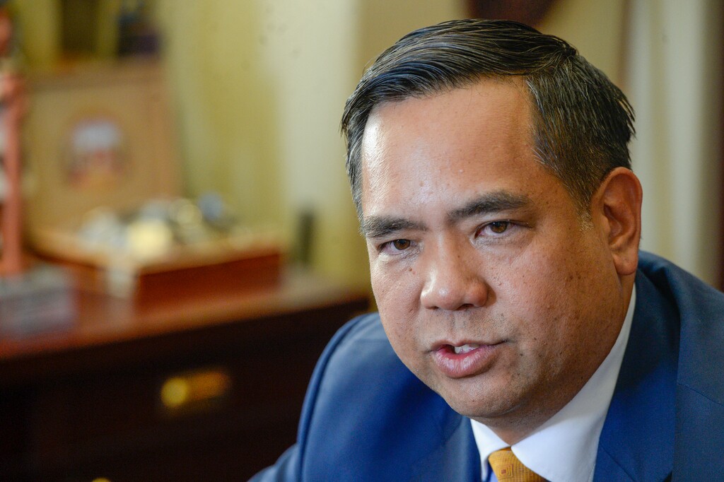 (Chris Samuels | The Salt Lake Tribune) Utah Attorney General Sean Reyes speaks in his office about a lawsuit filed by Utah and other states against Google, Wednesday, July 7, 2021. On Nov. 30, 2022, Reyes and a dozen other state attorneys general filed a motion asking to the Federal Energy Regulatory Commission to hold a hearing about whether an investment firm should be allowed to buy public utility stocks because of the firm's ESG investing.