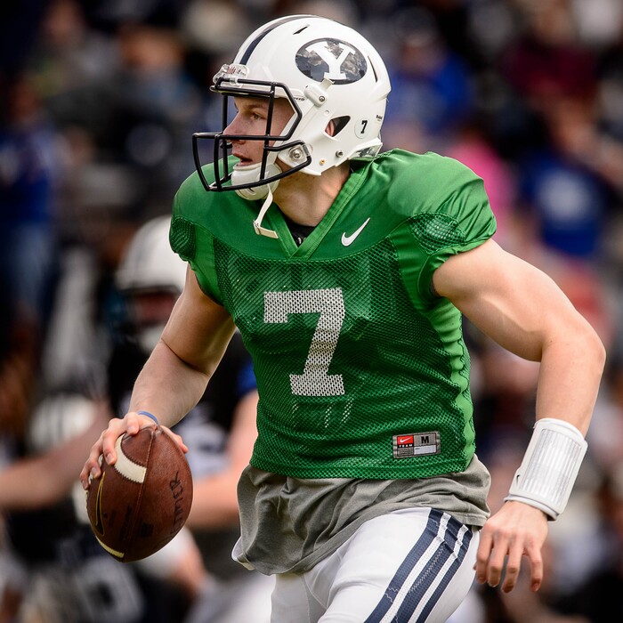 Trent Nelson  |  The Salt Lake TribuneBYU's Beau Hoge during BYU's Blue and White spring football game in Provo, Saturday March 26, 2016.