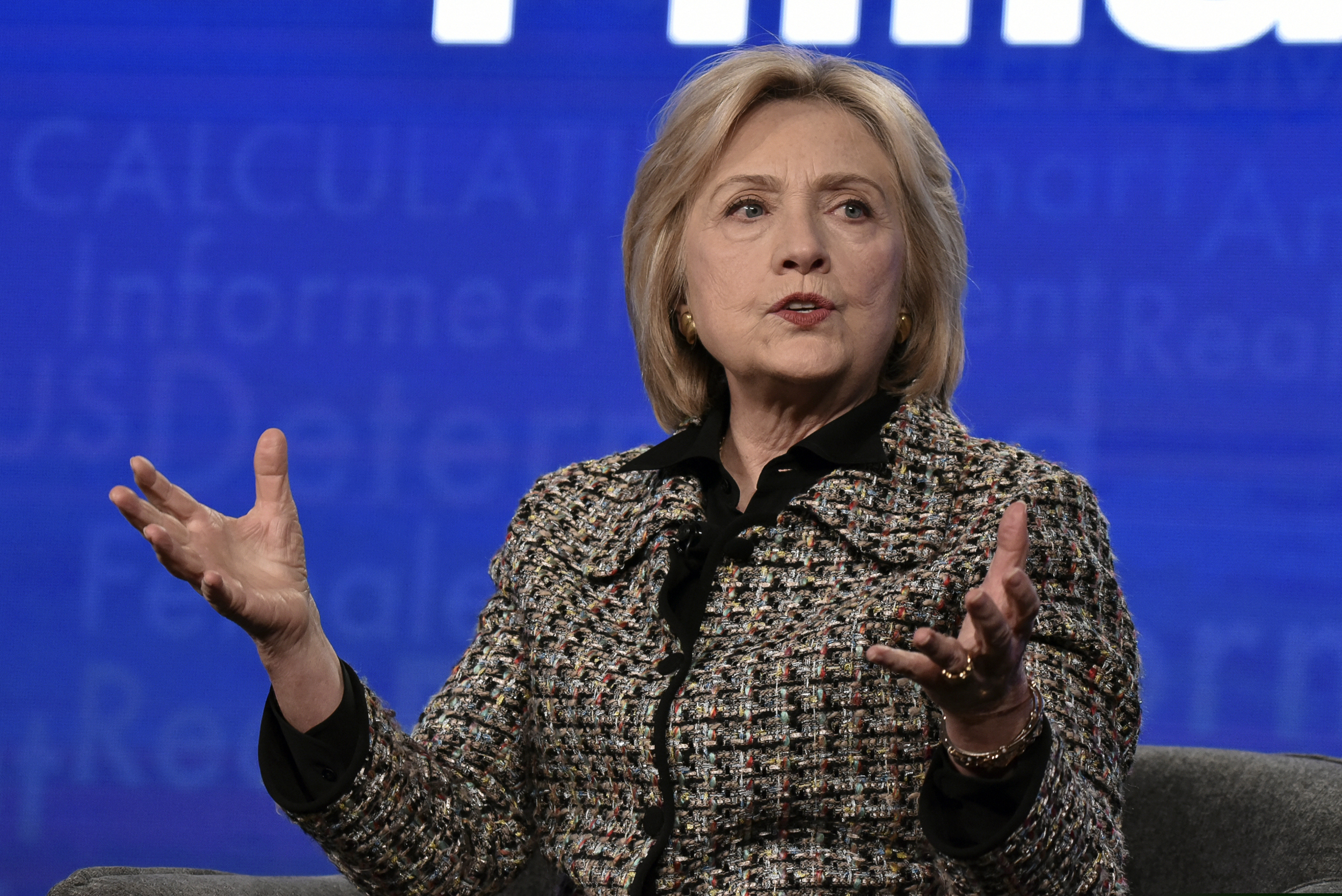 (Richard Shotwell | Invision/AP)  Hillary Clinton participates in the Hulu "Hillary" panel during the Winter 2020 Television Critics Association Press Tour, on Friday, Jan. 17, 2020, in Pasadena, Calif.