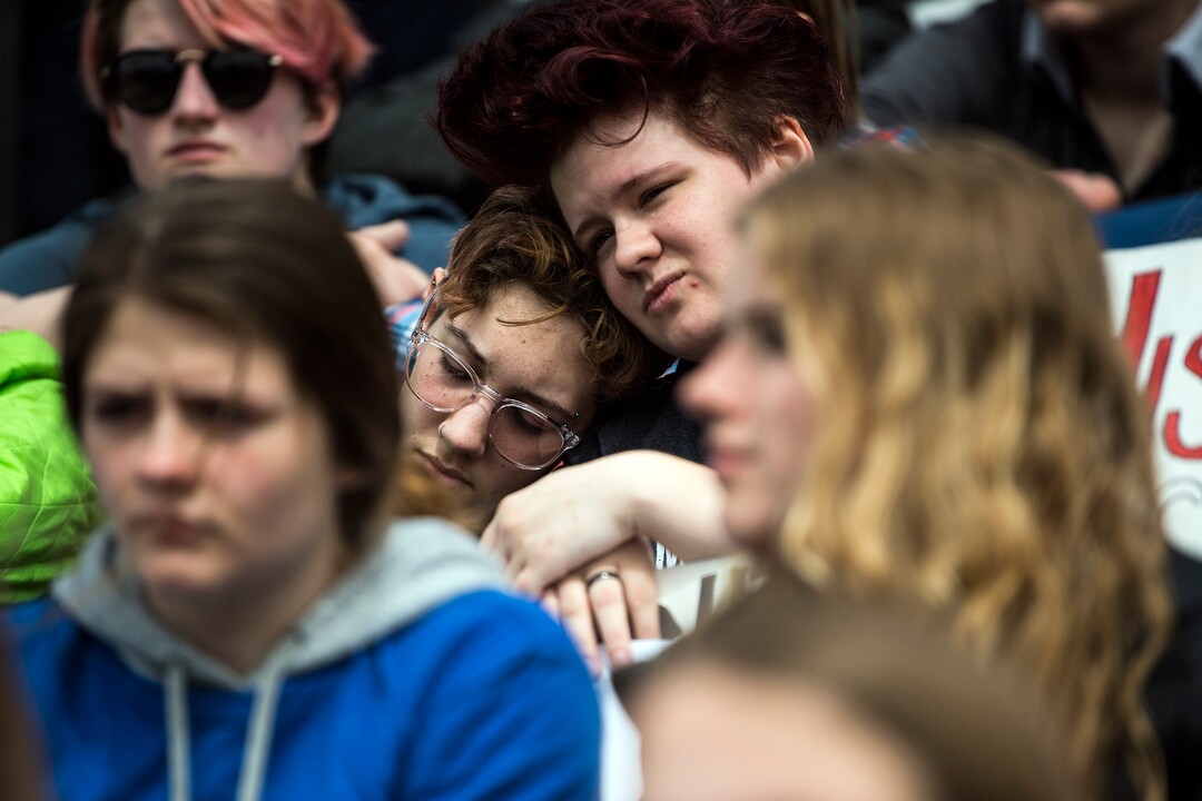 (Chris Detrick  |  The Salt Lake Tribune)  Participants listen during the March for Our Lives SLC rally at the state Capitol Saturday, March 24, 2018. The student-led March for Our Lives SLC got underway about 11:30 a.m. with what police estimated were 8,000 participants walking from Salt Lake City’s West High School to the front steps of the state Capitol.
