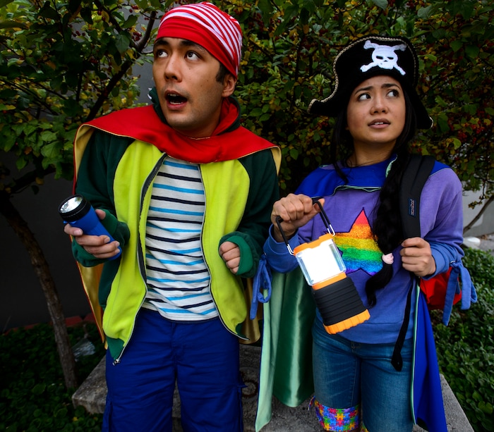 (Steve Griffin  |  The Salt Lake Tribune)  Ashley Marian Ramos and Benjamin Young rehearse for Elaine Jarvik's new children's play, "RIVER.SWAMP.CAVE.MOUNTAIN."