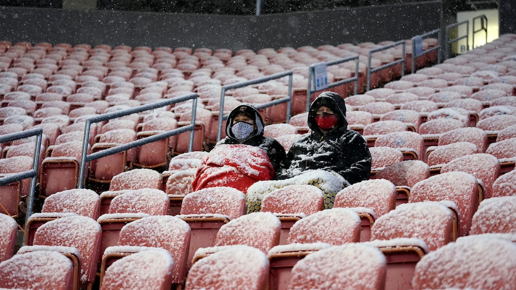 (Rick Bowmer | Associated Press photo) Real Salt Lake fans sit through a snowstorm during an MLS soccer match against Sporting Kansas City, Sunday, Nov. 8, 2020, in Sandy, Utah. More snow is expected in northern Utah throughout the week.