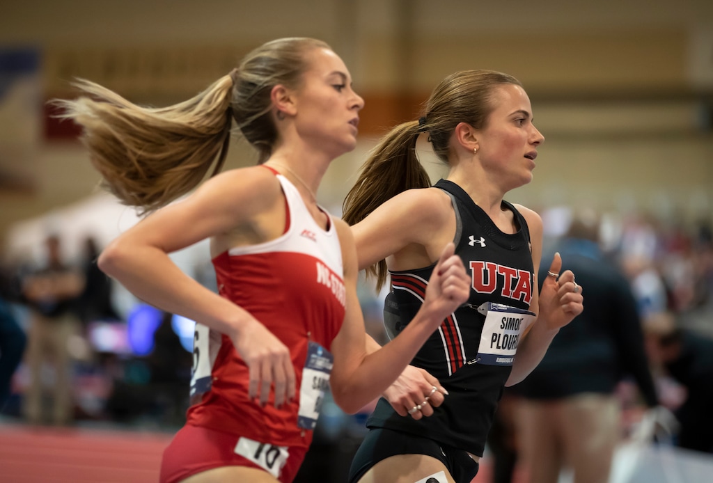 (Courtesy of Utah athletics) Simone Plourde runs a race at the University of Utah.
