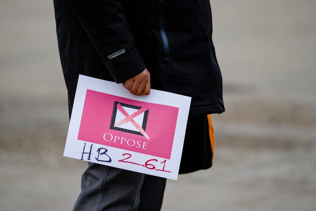 (Francisco Kjolseth | The Salt Lake Tribune) People rally against HB261, the anti-DEI bill, at the University of Utah on Monday, Jan. 22, 2024. Less than a year after it passed, more than a third of employees in the U.'s central DEI offices have quit or retired.