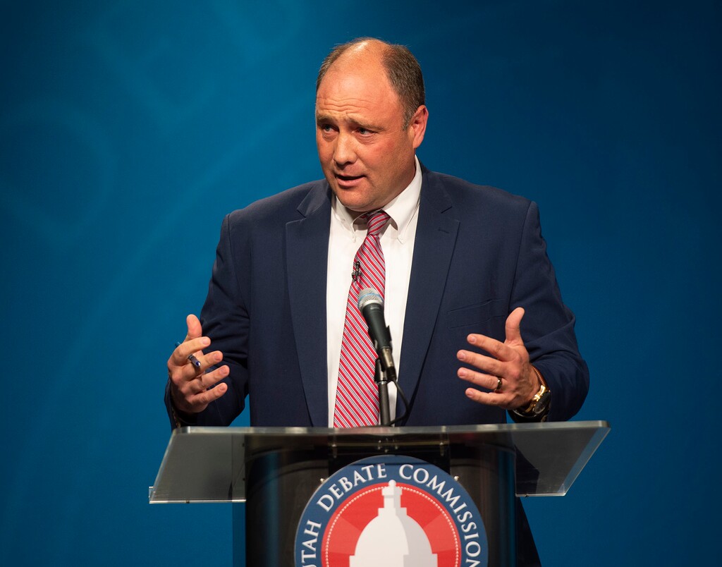 (Rick Egan  |  Tribune file photo)  Former Utah Agriculture Commissioner Kerry Gibson speaks during a 1st Congressional District Republican debate at KUED, Tuesday, June 2, 2020.