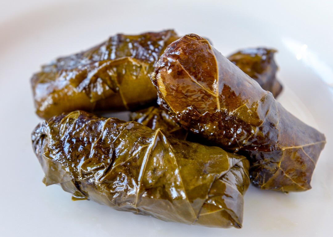 (Leah Hogsten  |  The Salt Lake Tribune) Vegetarian dolmas made with stuffed grape leaves, rice and fresh spices at Pasha Middle Eastern Cuisine, $6. Pasha Middle Eastern Cuisine specializes in a fusion of Moroccan, Mediteranean and Middle Eastern dishes, Aug. 14, 2019.