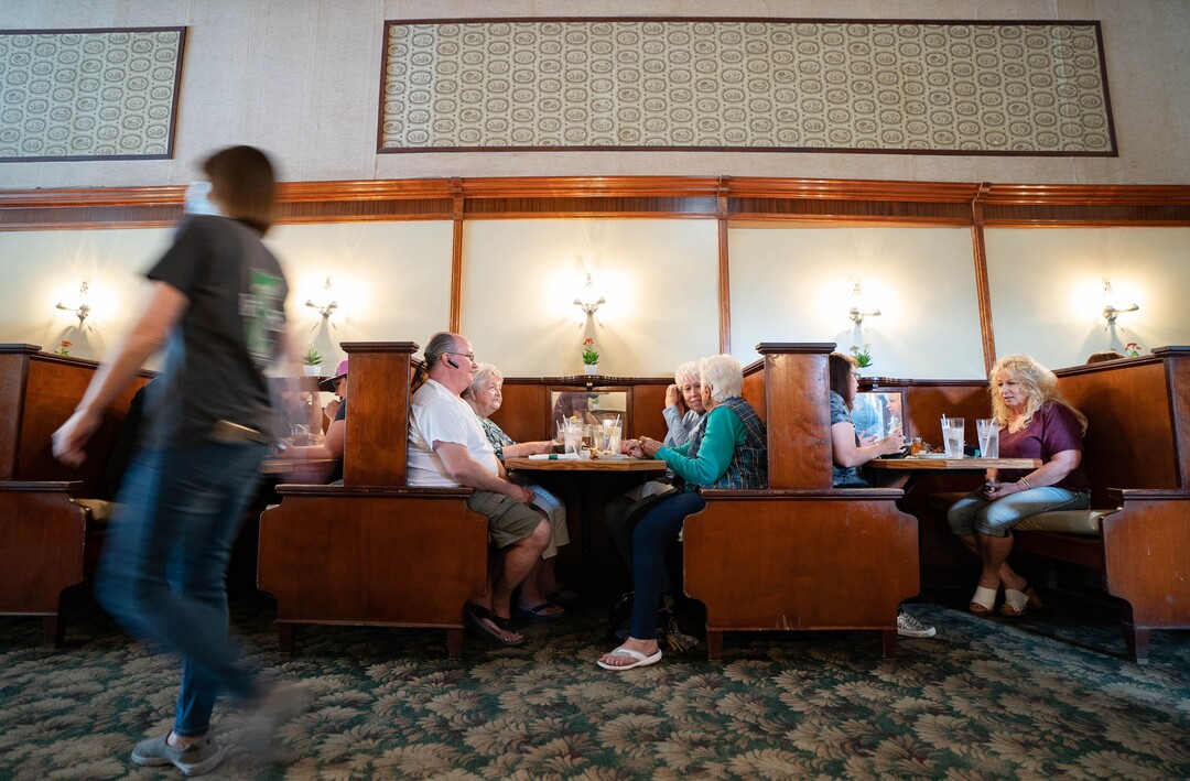 (Francisco Kjolseth | The Salt Lake Tribune) Idle Isle Cafe in Brigham City is turning 100 this month. The restaurant has been in its current location since May 1, 1921 — making it one of Utah's continuously operating restaurant as seen during a recent lunch rush on Friday, May 14, 2021. The restaurant is steeped in rich history. Celebrities such as John Wayne and Charlie Chapman have enjoyed a meal here.