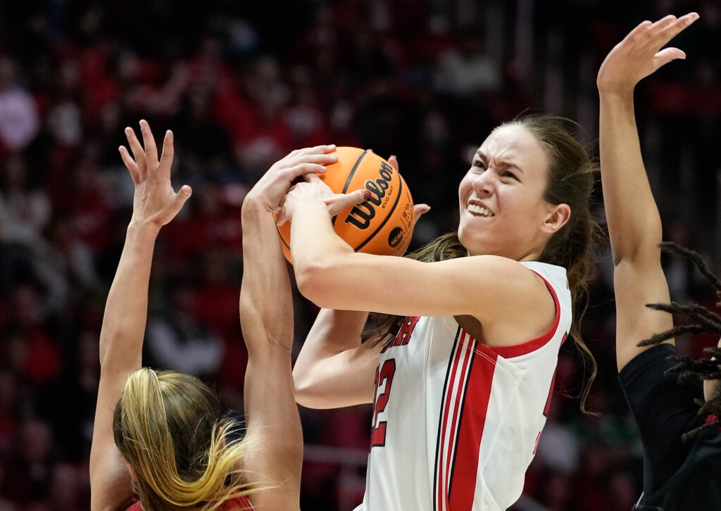 (Francisco Kjolseth | The Salt Lake Tribune) Utah Utes forward Jenna Johnson (22) pushes past the Gardner-Webb defense of a first-round college basketball game in the NCAA Tournament, Friday, March 17, 2023, in Salt Lake City, Utah.