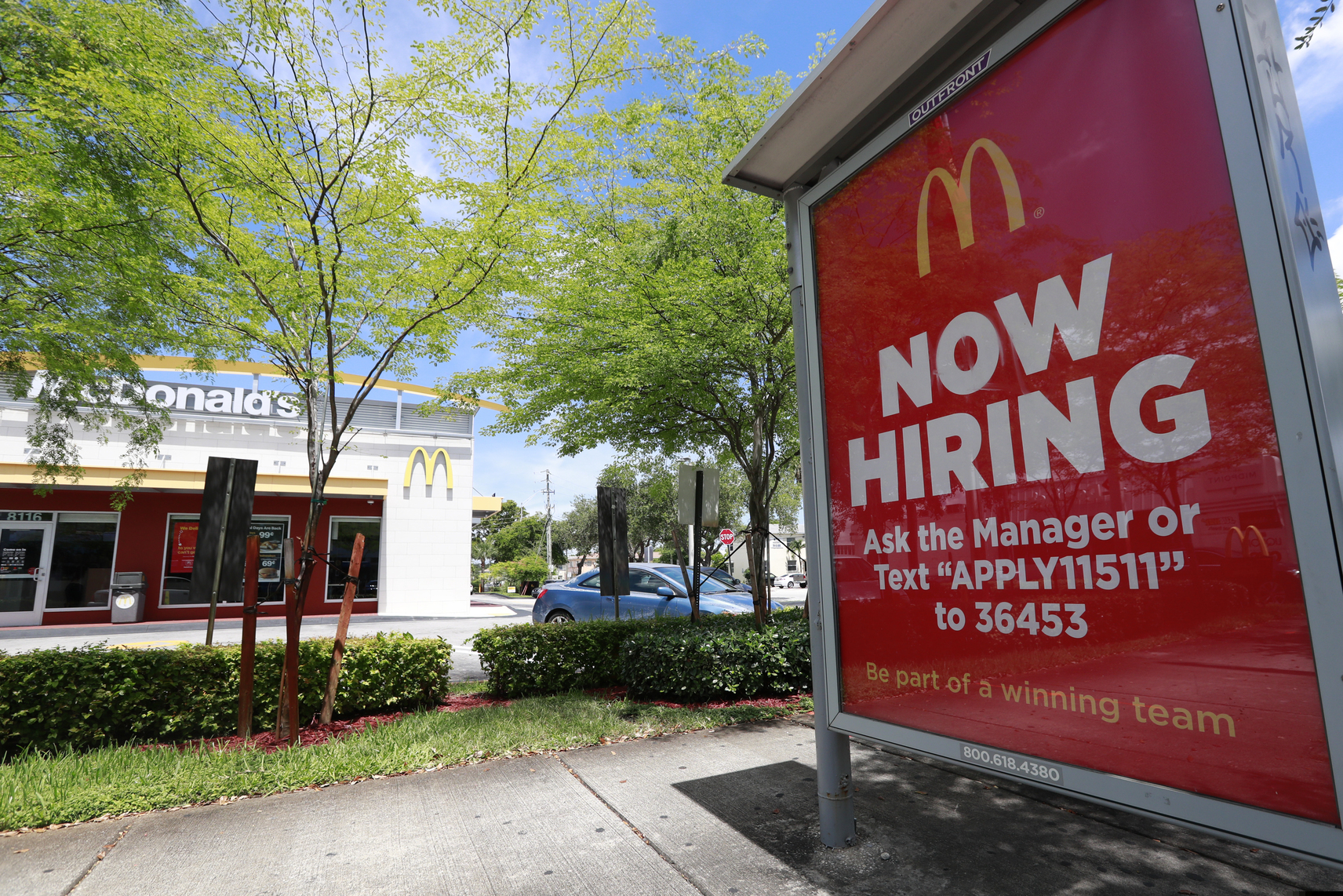 (Wilfredo Lee | AP photo)

In this July 1, 2019, photo, a help wanted sign appears on a bus stop in front of a McDonald's restaurant in Miami.