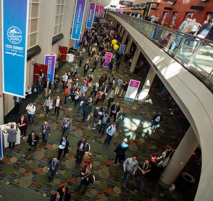 (Rick Egan  |  The Salt Lake Tribune)   Participants crowd the halls of the 3rd annual Silicon Slopes Tech Summit, at the Calvin L. Rampton Salt Palace Convention Center. Thursday, Jan. 31, 2019.