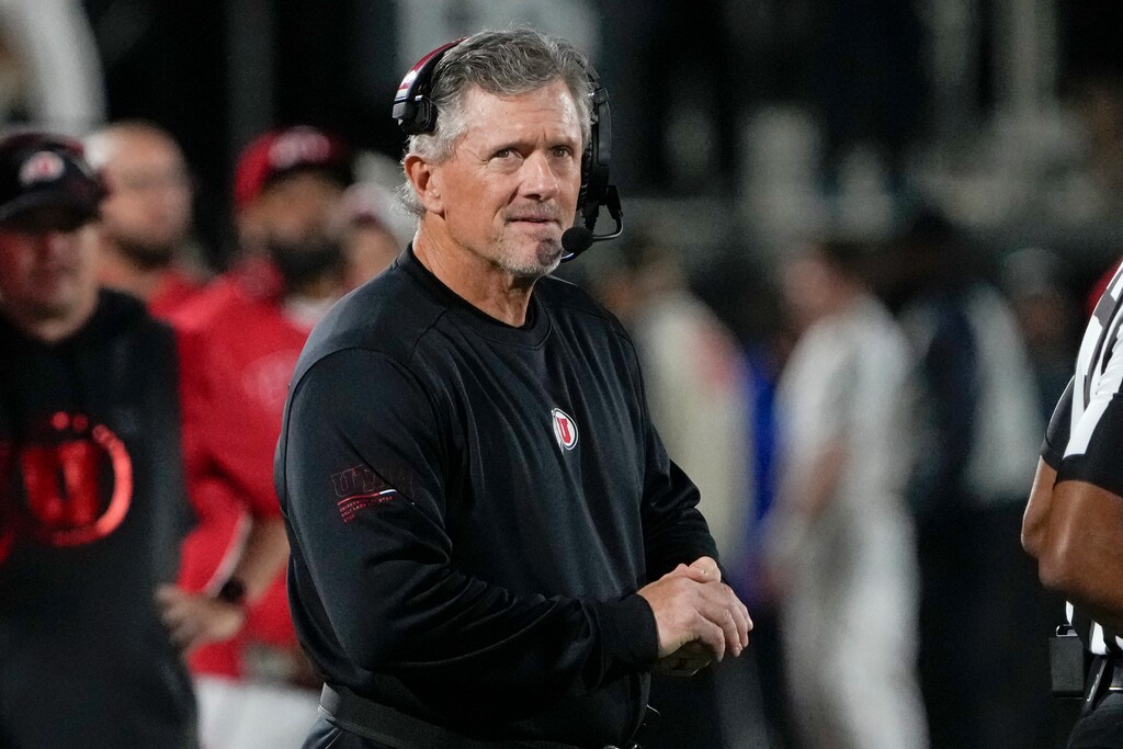 (John Raoux | AP) Utah head coach Kyle Whittingham paces the sideline during the first half of an NCAA college football game against Central Florida, Friday, Nov. 29, 2024, in Orlando, Fla.