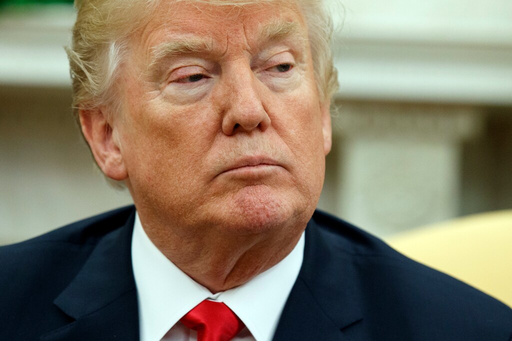 President Donald Trump listens to a question during a meeting with Swedish Prime Minister Stefan Lofven in the Oval Office of the White House, Tuesday, March 6, 2018, in Washington. (AP Photo/Evan Vucci)