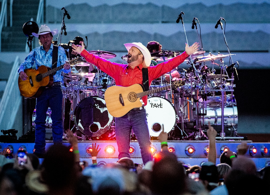 (Isaac Hale | Special to The Tribune) Garth Brooks performs with his band during a stop on their stadium tour held at Rice-Eccles Stadium in Salt Lake City on Saturday, July 17, 2021.