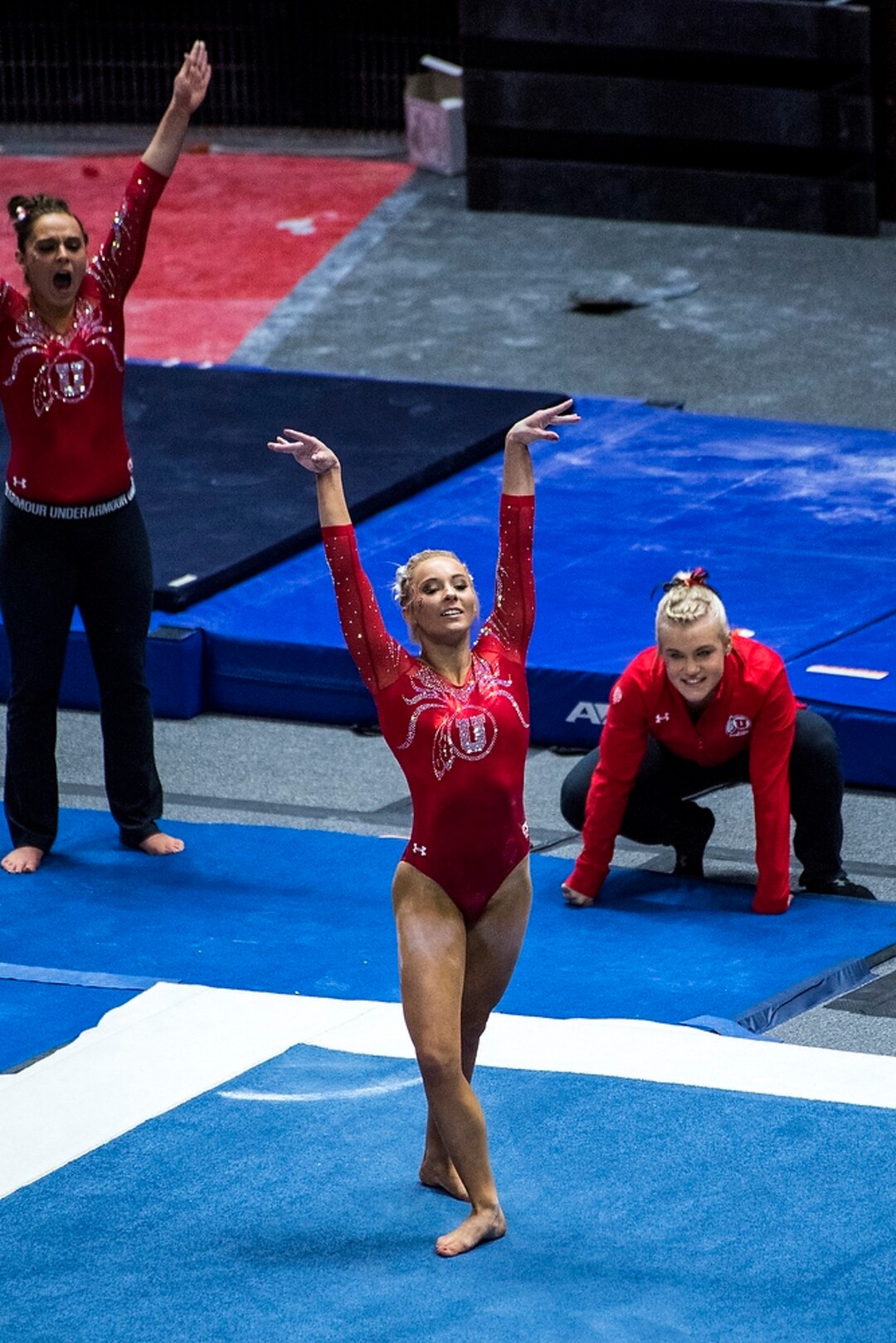 (Chris Detrick  |  The Salt Lake Tribune)  Utah's Mykayla Skinner competes on the floor during the gymnastics meet against Brigham Young University Friday, January 5, 2018.  