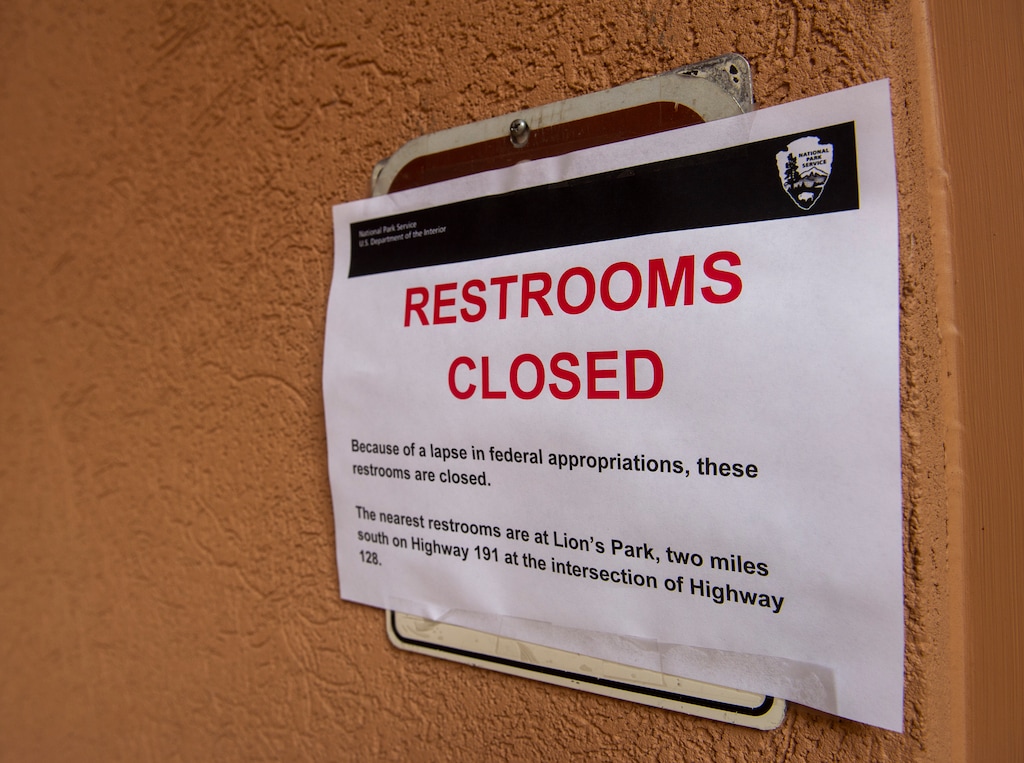 (Rick Egan  |  The Salt Lake Tribune)    Restrooms remain closed, along with the visitor's center at Arches National Park, due to the partial government shutdown.  Sunday, Jan. 6, 2019.