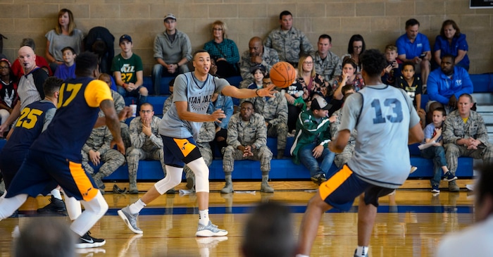 (Steve Griffin  |  The Salt Lake Tribune)    Airmen and civilians watch the Jazz scrimmage in the Warrior Fitness Center on Hill Air Force Base as a part of a "Hoops for Troops" promotion Ogden Friday September 29, 2017. It's also Utah's first public scrimmage of the season, and the first look at how the new pieces of the team will work together. 
