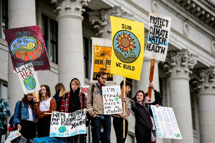(Trent Nelson  |  The Salt Lake Tribune)  
The Utah Youth Climate Strike on the steps of the Utah State Capitol Building in Salt Lake City on Friday Sept. 20, 2019.