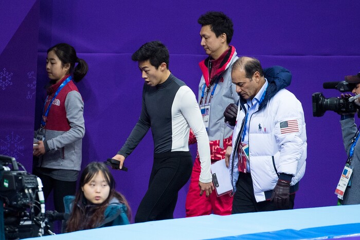 (Chris Detrick  |  The Salt Lake Tribune)  Salt Lake City's Nathan Chen after competing in the Men Single Skating Short Program at Gangneung Ice Arena during the Pyeongchang 2018 Winter Olympics Friday, Feb. 16, 2018. Chen finished with a score of 82.27.