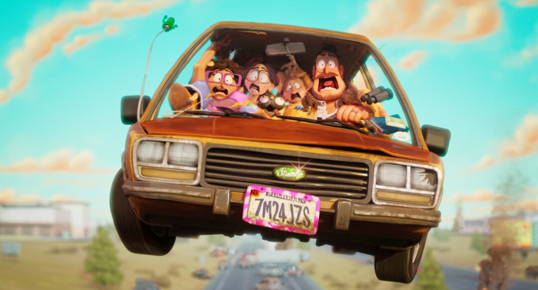 (Image courtesy of Sony Pictures Animation) The Mitchell family — from left: Linda (voiced by Maya Rudolph), Katie (voiced by Abbi Jacobson), their dog Monchi, Aaron (voiced by Michael Rianda) and Rick (voiced by Danny McBride) — try to live without their devices on a road trip in the animated comedy "Connected."