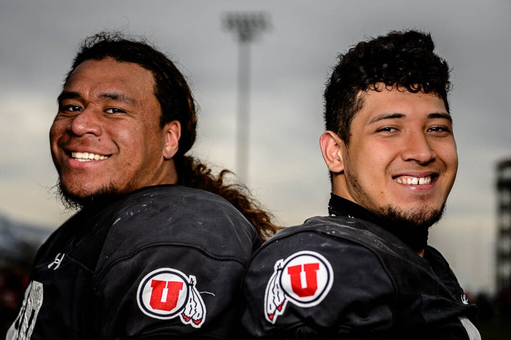 (Trent Nelson | The Salt Lake Tribune)  University of Utah football players Leki Fotu and Bradlee Anae in Salt Lake City on Tuesday March 26, 2019.