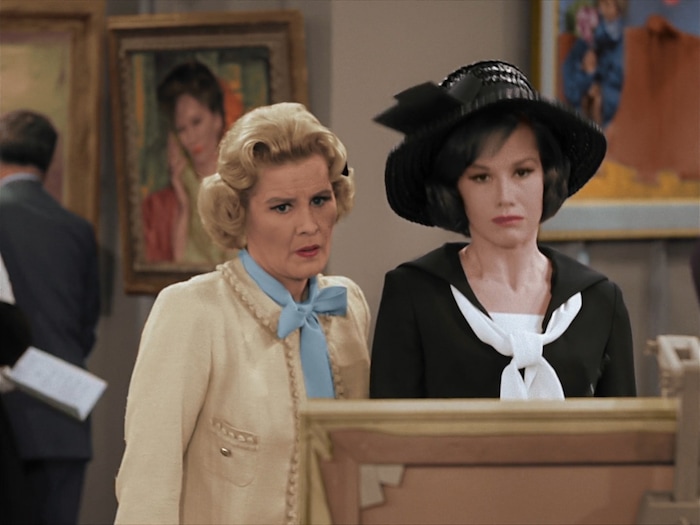 (Photo courtesy CBS) Sally Rogers (Rose Marie) and Laura Petrie (Mary Tyler Moore) can't believe what they're seeing in the “October Eve” episode of “The Dick Van Dyke Show.”
