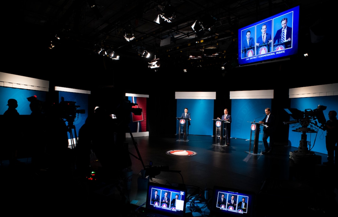 (Rick Egan  |  The Salt Lake Tribune)   Candidates meet for a 2nd Congressional District debate between J. Robert Latham (L), Chris Stewart (R) and Kael Weston (D), at KSL Studio in Salt Lake City, on Monday, October 19, 2020